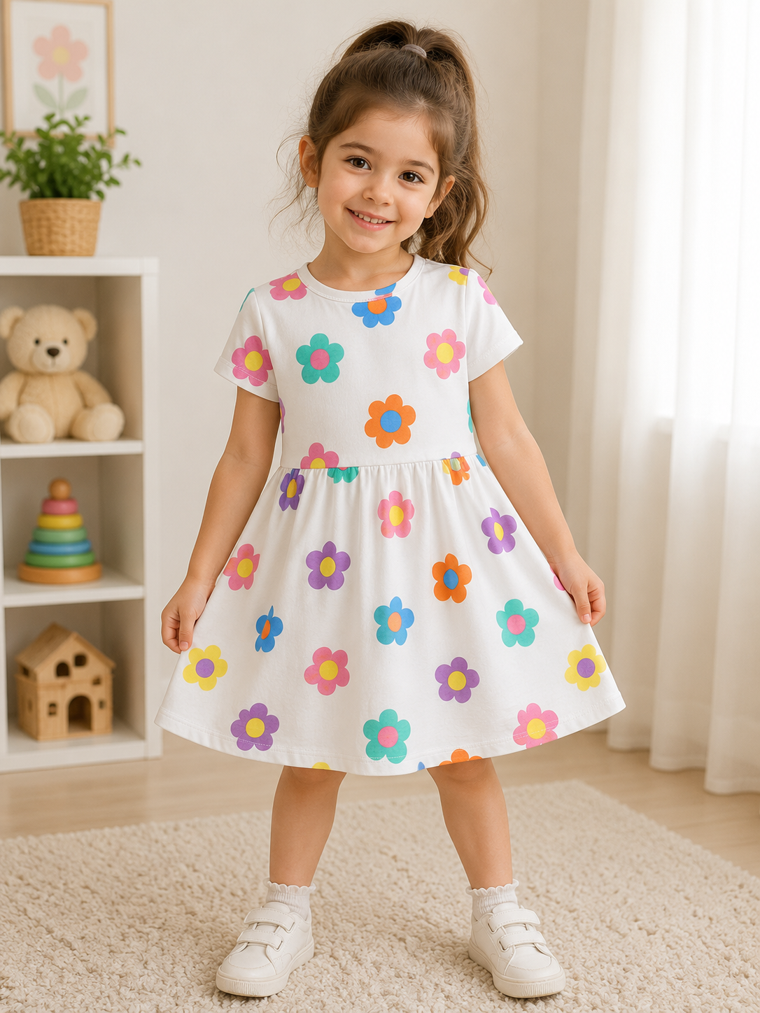 سارافون دخترانه نخ پنبه NEXT وارداتی طرح گل‌گلیسایز ۴ تا ۵ سال 🌸👗